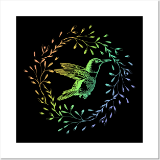 Hummingbird Rainbow Wreath Posters and Art